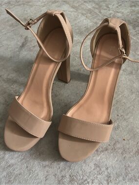 TOP Moda Nude Block Heel Ankle-Strap Sandals
